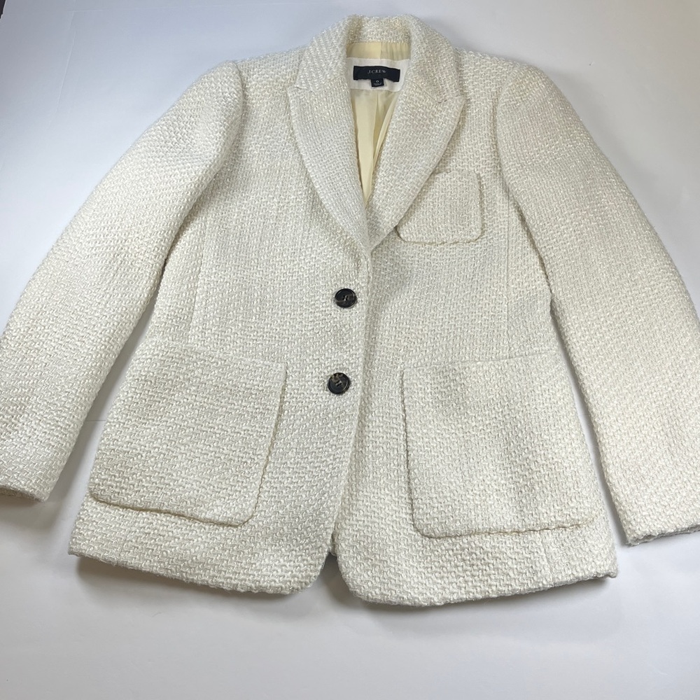 J. Crew Boyfriend Tweed Blazer in Ivory with Shimmer SZ O